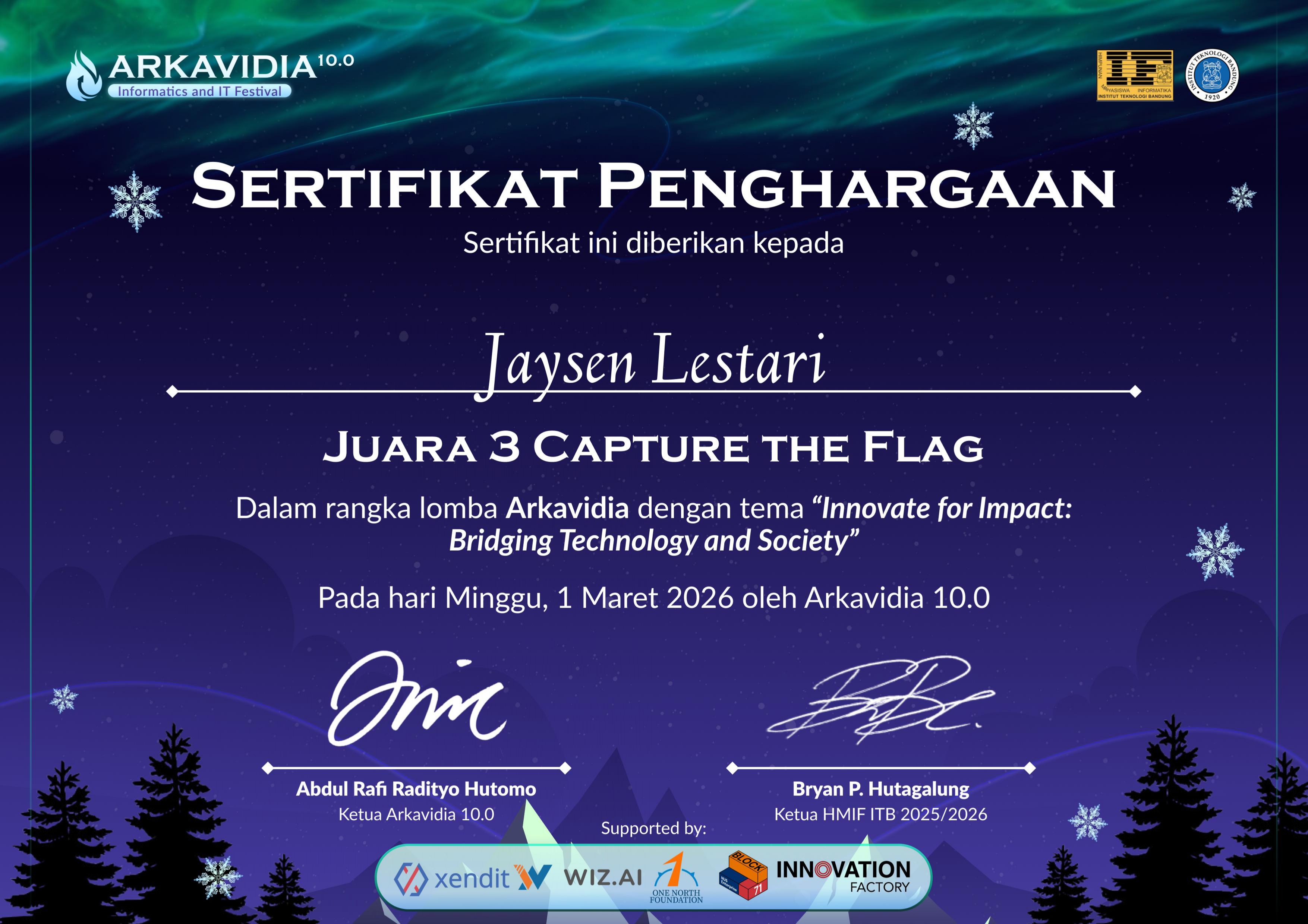Arkavidia Certificate