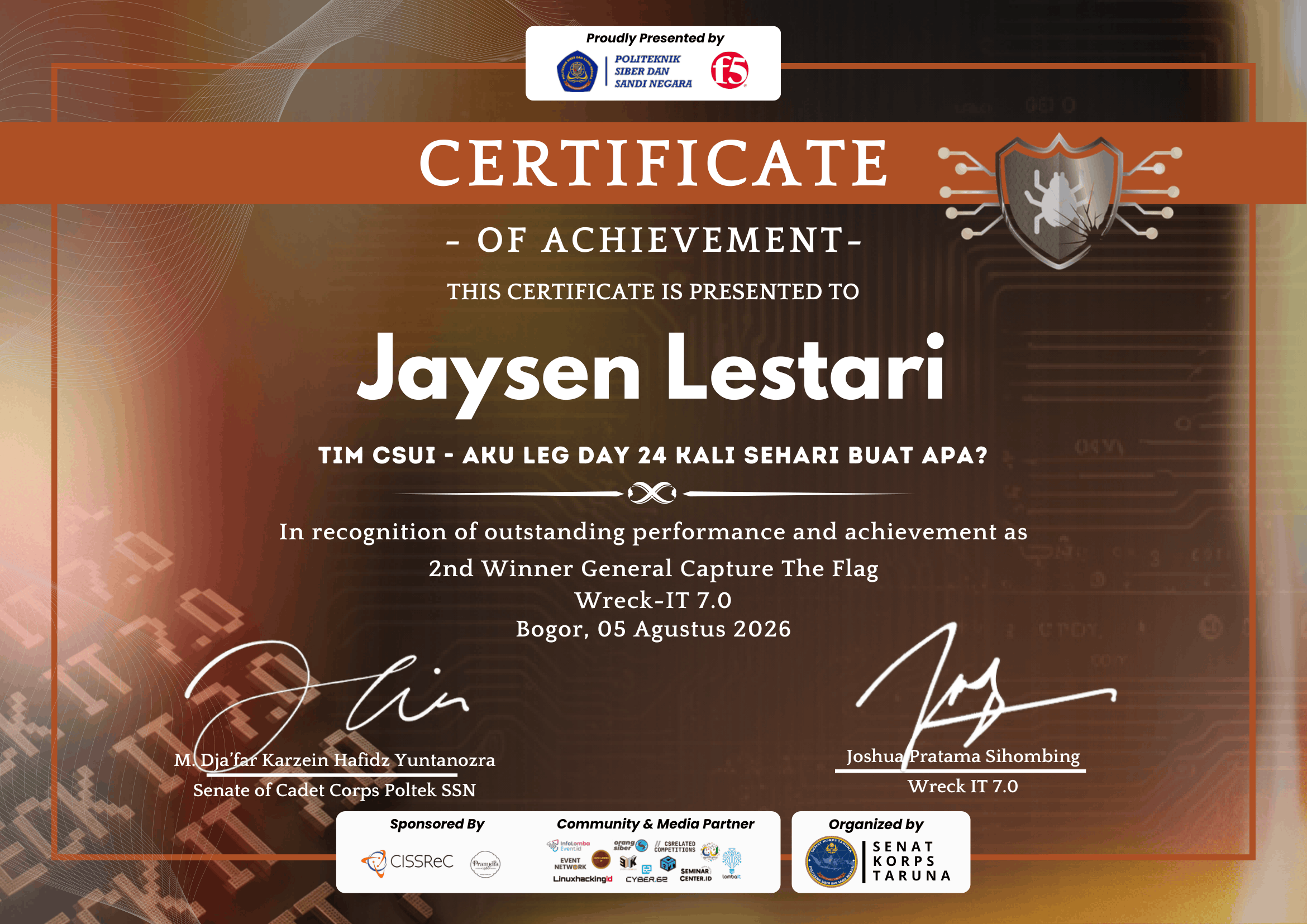 Wreck-IT 7.0 Certificate